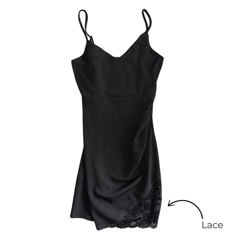 Black Pencil Mini Dress Lace Almost Famous Women Size Medium Spaghetti Strap